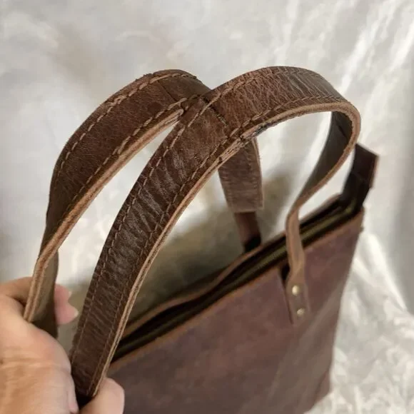 NEW MH 100% Genuine Leather Distressed Brown Large Tote Laptop Bag Purse - Picture 6 of 16